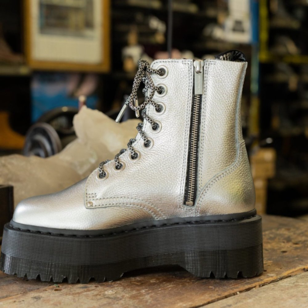 DR. MARTENS JADON MAX PLATFORM METALLIC BOOTS MSRP $280 SOFT & RICH Leather - Picture 9 of 16